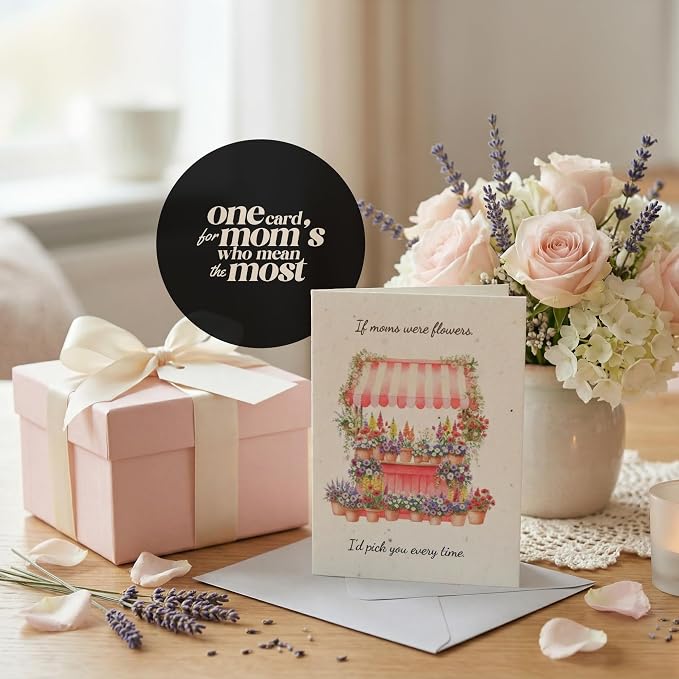 Mom Greeting Cards – 5 Sets of Gift Cards with White Envelope Each, Embedded with Wildflower Seeds, Plantable and Writable Greeting Cards for Mom's Day, Appreciation to Her, Mother's Birthday Gift