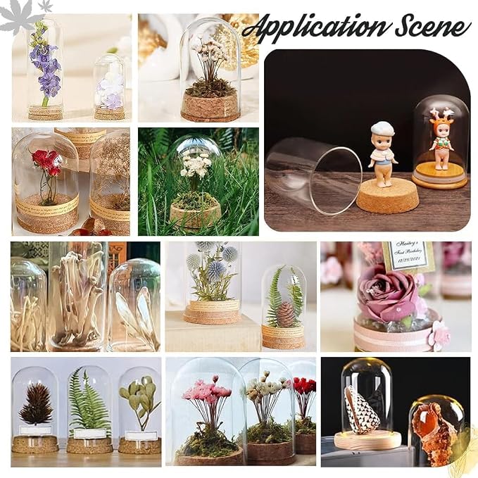 PandaHall 4pcs Glass Cloche Dome Glass Display Bottle Bell Jar with Cork Base Dome Cover Decorative Jars Display Case for Flower Storage Home Christmas Party Decoration 3.15x4.72inch