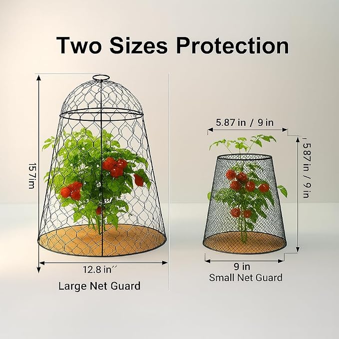 Garden Cloches for Plants, Chicken Wire Plant Cages, Plant Protectors from Animals, Combo Pack, 12 Pcs (6 Large 17.7" × 12.8" + 6 Small 5.87" × 9")