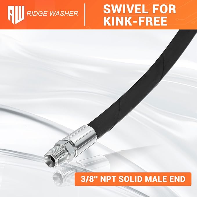 RIDGE WASHER Pressure Washer Whip Hose with Swivel, 3/8'' Power Washer Jumper Hose, Reel Connector Hoses for Pressure Washing with Adapter Set, 2 FT, 4000 PSI