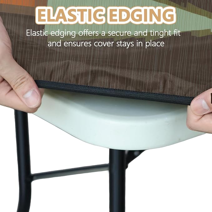 Picnic Table Cover with Bench Covers Elastic Edges, Outdoor Patio Camping Essentials 72 Inch 3PCS, Waterproof Camping Fitted Tablecloth with Handbags (Life is Best When You're Camping)