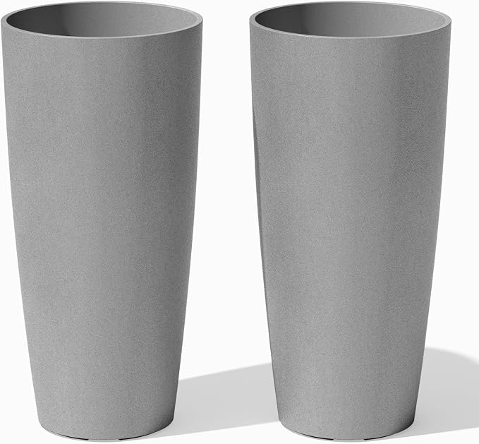 Veradek Mason Series Vega Planter - Round Tall Planter for Indoor or Outdoor Porch/Patio | Made from Plastic-Stone Composite with Drainage Holes | Modern Décor for, Flowers, Interior Plants