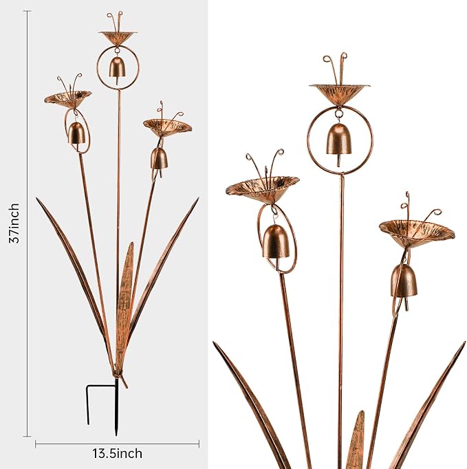 WSgift Gardens Metal Calla Lily Flowers with Bells for Outside Yard Art Metal Lilies Bronze