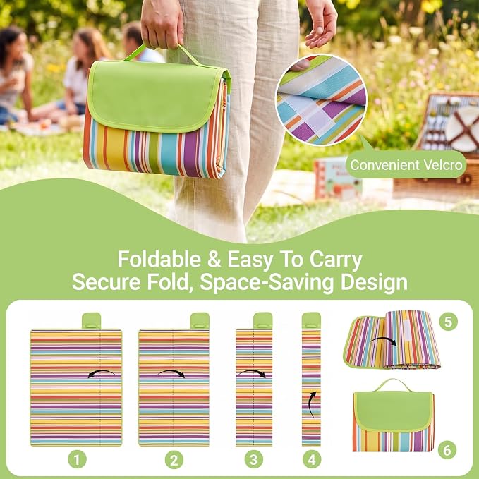 Waterproof Foldable Picnic Blanket Outdoor with Carry Strap,80"X60" Extra Large Beach Blanket Sandproof,Portable Soft Gingham Picnic Mat for Camping Travel Hiking Family Concerts Park(Yellow)