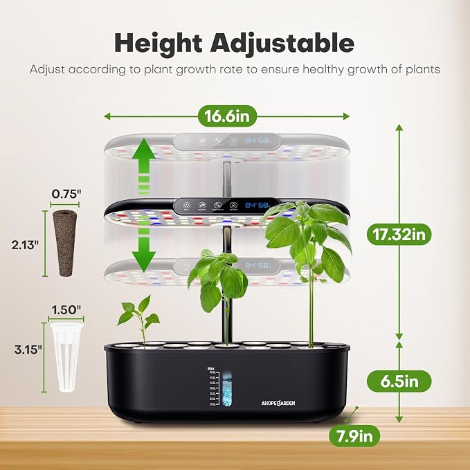 Ahopegarden Hydroponics Growing System: 12 Pods Temp ＆ Humidity Display | Plant Germination Kit with LCD Display and LED Grow Light for Planter Grower, Lettuce & Cherry Tomato Growth Enhancer