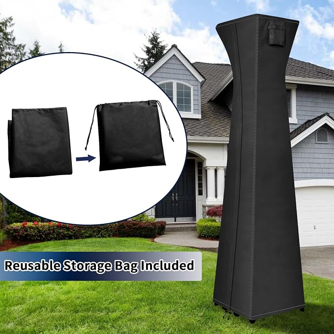 PureFit Waterproof Pyramid Torch Patio Heater Covers with Zipper, Heavy Duty Garden Windproof Heater Protector, UV-Resistant Windproof Standing Heater Covers, Black, 23”L x 23”W x 90”H