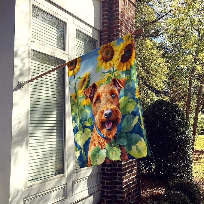 Caroline's Treasures DAC6099CHF Irish Terrier in Sunflowers House Flag Large Porch Sleeve Pole Decorative Outside Yard Banner Artwork Wall Hanging, Polyester, House Size, Multicolor