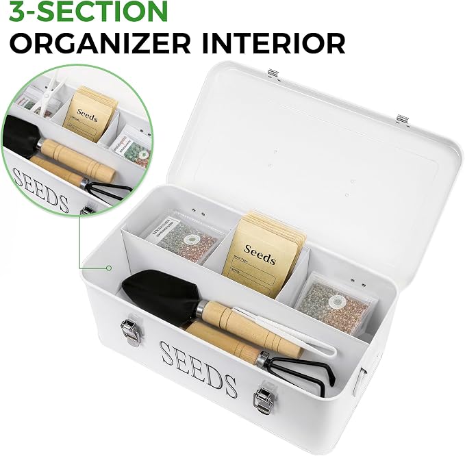Premium Seed Organizer Box with Internal Compartments and Divider Tabs. (Black)