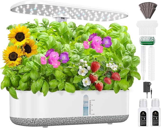 14 Pods Hydroponics Growing System, Indoor Herb Garden with LED Grow Light, 5L Water Tank, Hydroponic Grow Kit with Auto-Timer, STEM Growing Kit