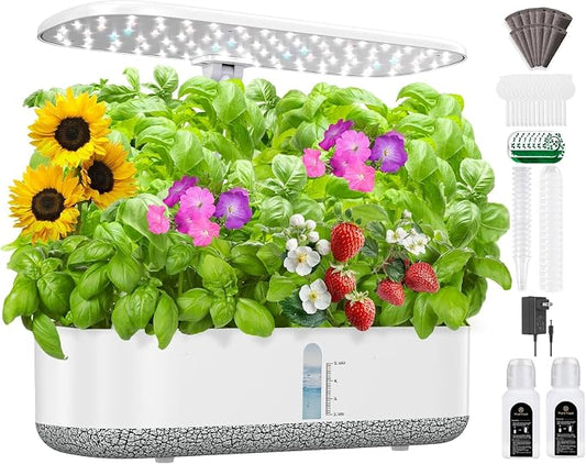 14 Pods Hydroponics Growing System, Indoor Herb Garden with LED Grow Light, 5L Water Tank, Hydroponic Grow Kit with Auto-Timer, STEM Growing Kit