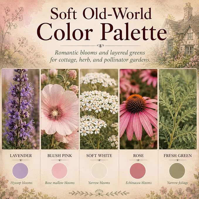 Old-World Apothecary Garden Seeds, 6 Medicinal Herb & Perennial Flower Seed Packets for Cottage, Pollinator, Herbalist & Herb Gardens