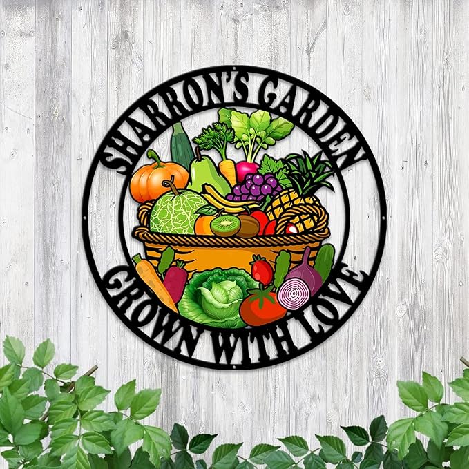 MeMate Vegetable Garden Sign Outdoor Decor, Garden Signs to Personalize, Personalized Metal Decorations, Custom Name Plaques for Men Women Mom Dad Potting Shed She Shed
