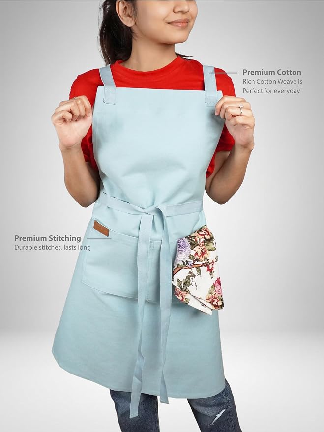100% Cotton Kitchen Apron with 2 Pockets – Adjustable Chef Apron for Cooking Baking BBQ – Unisex Apron