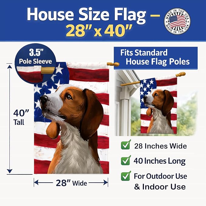 Caroline's Treasures CK6397CHF American English Coonhound American Flag House Flag Large Porch Sleeve Pole Decorative Outside Yard Banner Artwork Wall Hanging, Polyester, House Size, Multicolor