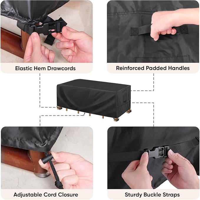 BALEINE Patio Furniture Covers, Outdoor Furniture Covers Waterproof, Heavy Duty Oxford Patio Table Cover for Outdoor Table, Chair, Sofa, Desk (Black 102"L×74"W×28"H)