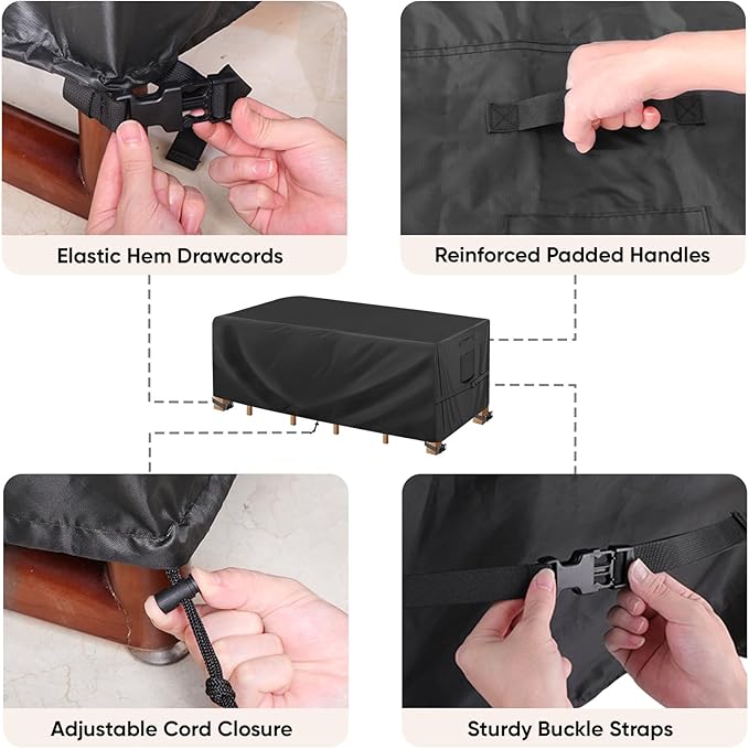 BALEINE Patio Furniture Covers, Outdoor Furniture Covers Waterproof, Heavy Duty Oxford Patio Table Cover for Outdoor Table, Chair, Sofa, Desk (Black, 128"L x 83"W x 30"H)