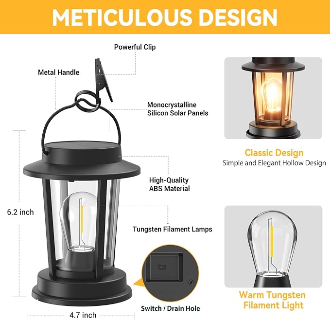 Solar Lanterns Outdoor Waterproof 2 Pack , Upgraded Solar Lights Outdoor, Bright Solar Powered Lanterns Decorative, Hanging Solar Lantern for Patio Garden Yard Path Porch Tree Decor