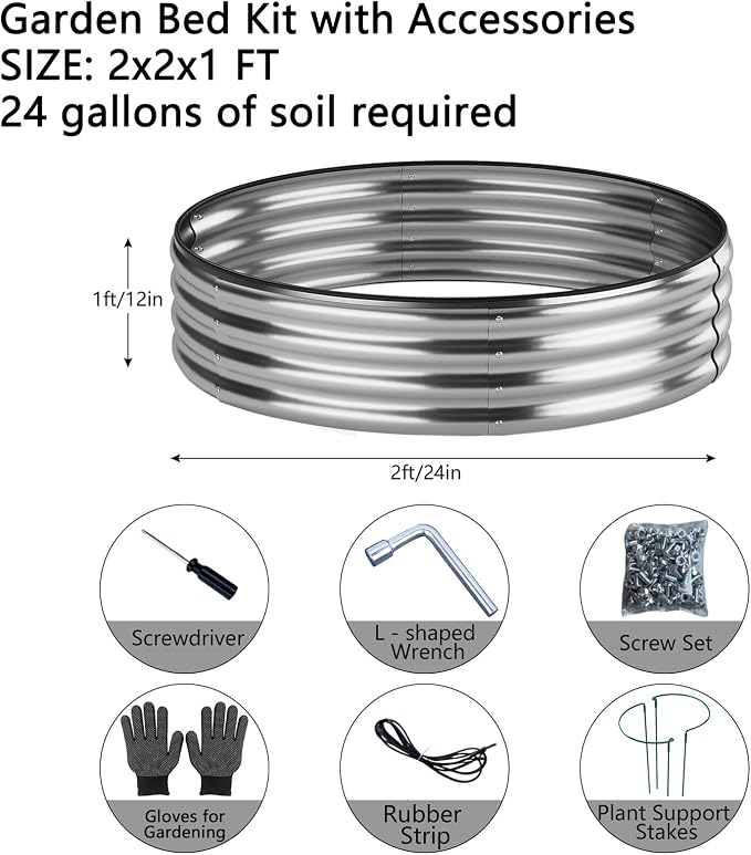 ZFHgarden Galvanized Metal Planter Raised Garden Bed Kit for Gardening Outdoor Garden Box Raised Flower Bed 2PC Metal 2X2X1FT