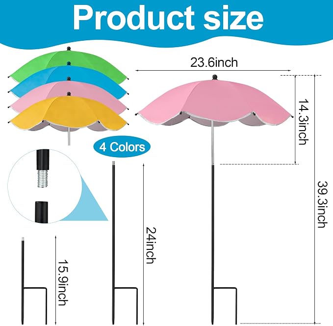 4 Pack Plant Umbrellas for Outdoor Plants 23.6 Inch Garden Plant Umbrella Shade with Adjustable Angle and Height Sun Protection Shade Covers Cloth for Outdoor Potted Plants Garden Beds Patio Flowers