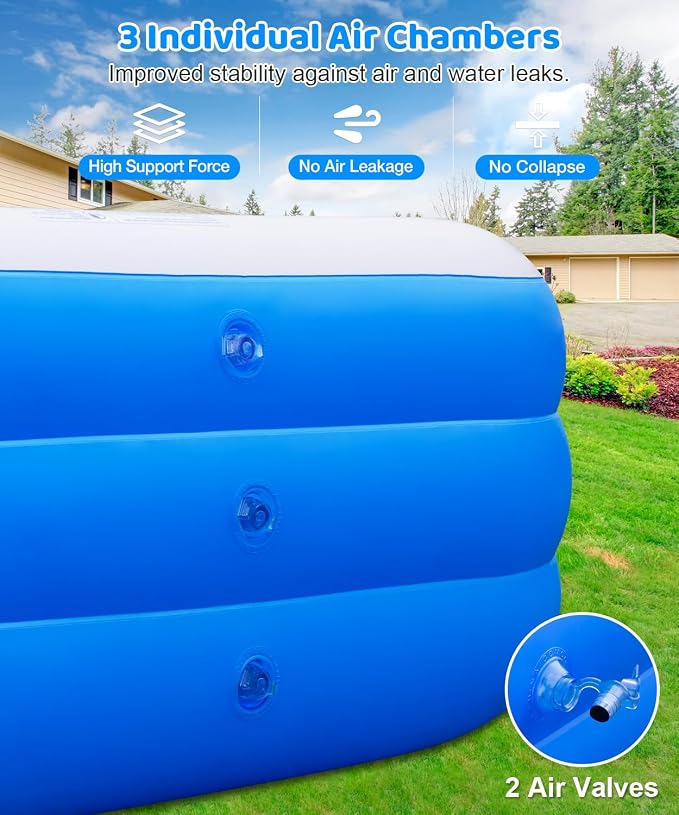 180" x 76" x 22" Large Inflatable Swimming Pool for Adults & Kids, Oversized Family Blow Up Pool for Backyard, Sturdy Thickened Kiddie Pool, Easy Setup & Portable