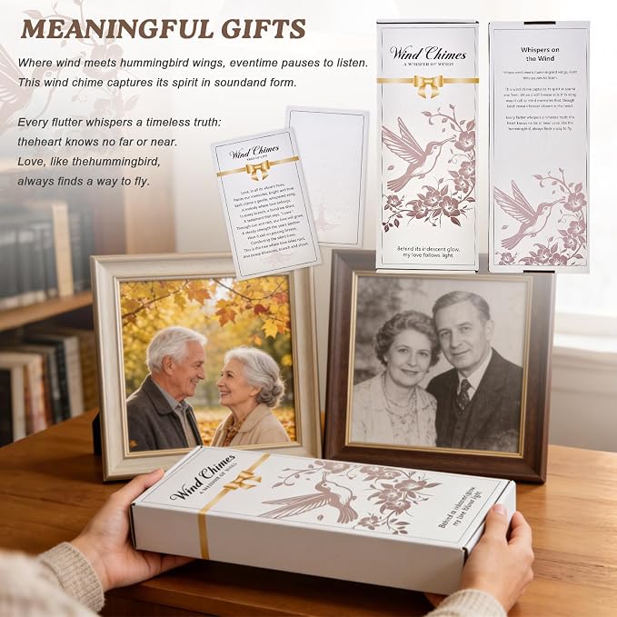 Sympathy Wind Chimes for Outside 34" Hummingbird Memorial Wind Chime Outdoor for Garden Porch Decor Hummingbird Memorial Sympathy Gift for Loss of Loved One Mom Dad Grandpa Grandma Friends