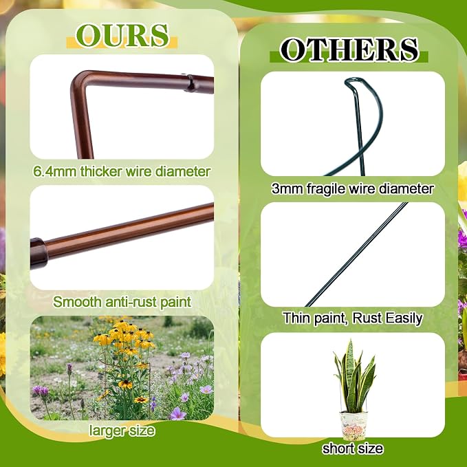 Vercraft 4 Pack 12 x 19 Inch Half Round Plant Support Stakes 1/4 Inch Heavy Duty Rustproof Metal Plant Cage, Weather Resistant Half Circle Garden Border Rings for Peony Hydrangea Rose Outdoor Flowers