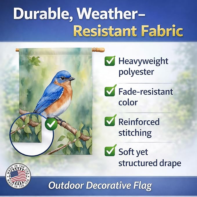 Caroline's Treasures New York Eastern Bluebird House Flag Large Porch Sleeve Pole Decorative Outside Yard Banner Artwork Wall Hanging, Polyester, House Size, Multicolor
