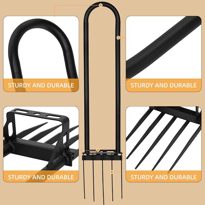 Garden BroadFork,5 Tines Heavy Duty Metal Pitchfork Hand Tiller,Integrated Potato Fork with Ergonomic U-Shaped Handle,Spading Digging Fork for Gardening,Cultivating (47" Heavy Duty BroadFork-HS)