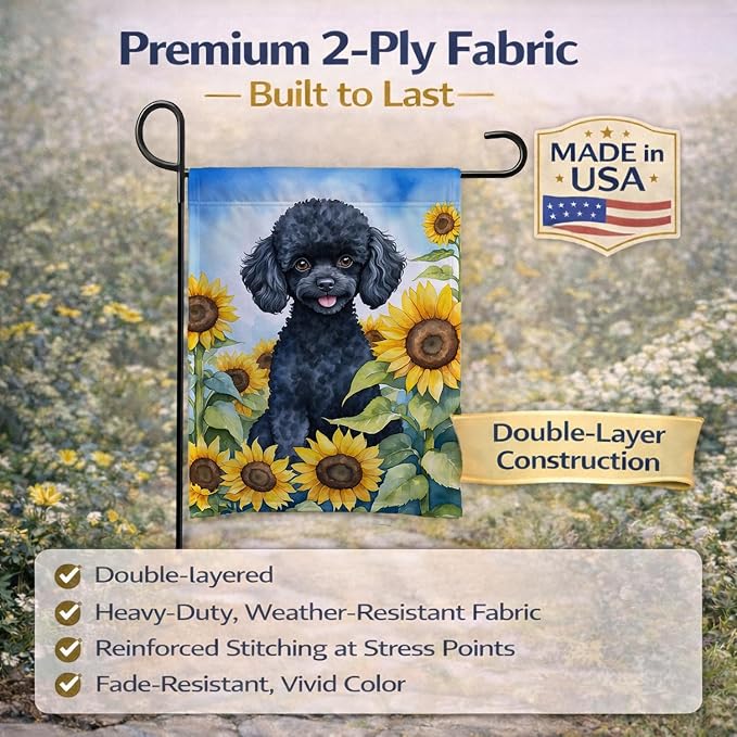 Caroline's Treasures DAC6137GF Black Poodle in Sunflowers Garden Flag Mailbox Flag Decorative Yard Flag Banner Outside Patio Artwork Yard Flower Beds, Garden Size, Multicolor