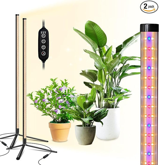 Standing Grow Light for Indoor Plants with Timer,42W Full Spectrum Vertical Grow Lights for Indoor Plants,4FT T8 243LED Plant Lights for Indoor Growing with On/Off Timer Function, 2 Pack