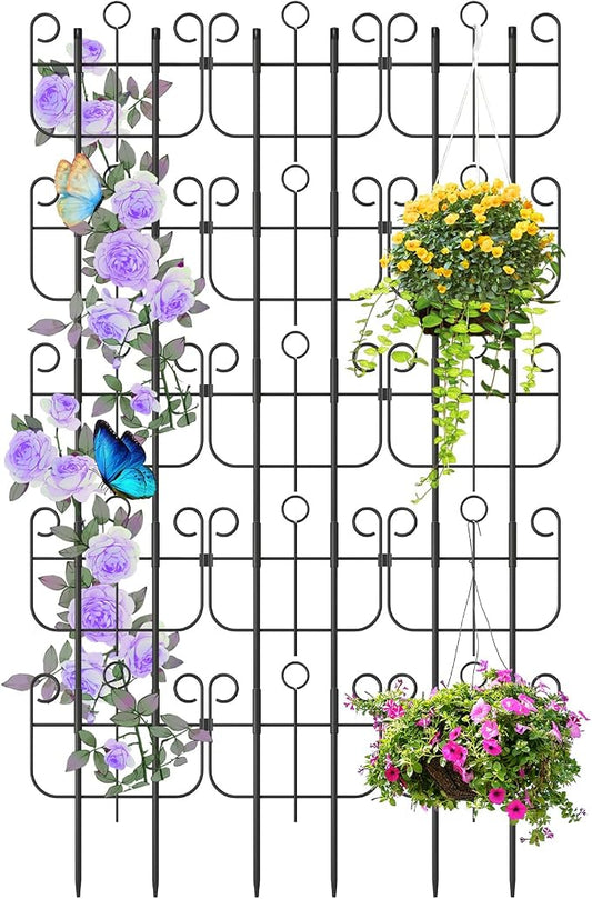 Garden Trellis for Climbing Plants, Outdoor Rustproof Heavy Duty Plant Climber Support for Flowers, Vine, Cucumbers, Expandable Height & Width, No Dig Decorative Garden Fence Panels