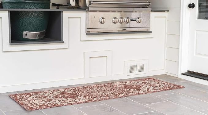 Unique Loom Outdoor Collection Area Rug - Dubai (2' x 8' Runner, Rust Red/ Ivory)