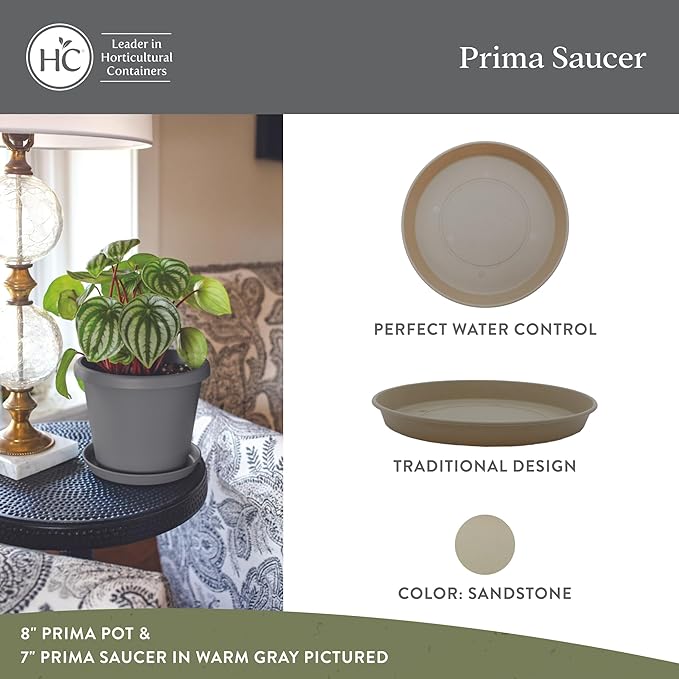 The HC Companies 17.5 Inch Prima Round Plant Saucer, Lightweight UV-Resistant Plastic Outdoor & Indoor Flower Pot Tray, 2-Pack Plant Pot Trays for Garden & Home Decor, Sandstone