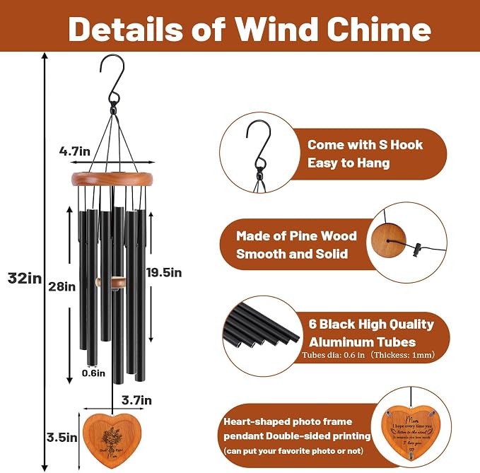 Gifts for Mom from Daughter Son,Mom Wind Chimes, Best Mom Ever Gift for Mama Mother in Law，32"