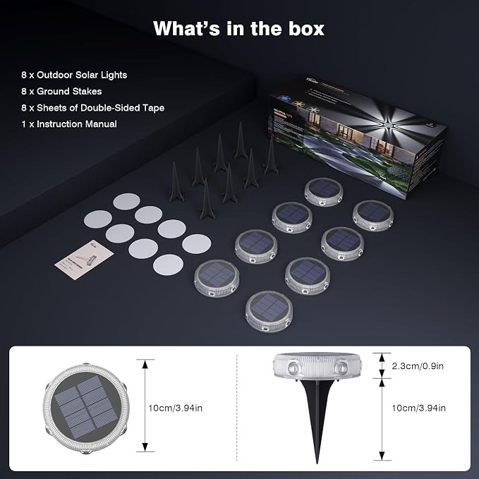 YiLaie Solar Ground Lights Outdoor,8 Pack Solar Garden Lights IP68 Waterproof,Bright Solar Driveway Light,Stick & Stake Yard Lights for Pathway Deck Lawn Walkway,Cold White