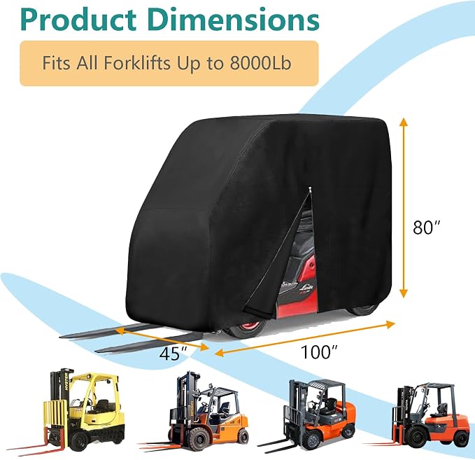 Forklift Protection Cover All Weather, Forklift Cover Waterproof 600D Fits All Forklifts Up to 8000Lb, Sun Rain Snow UV Zipper Door Windproof Buckle Organizer Bag