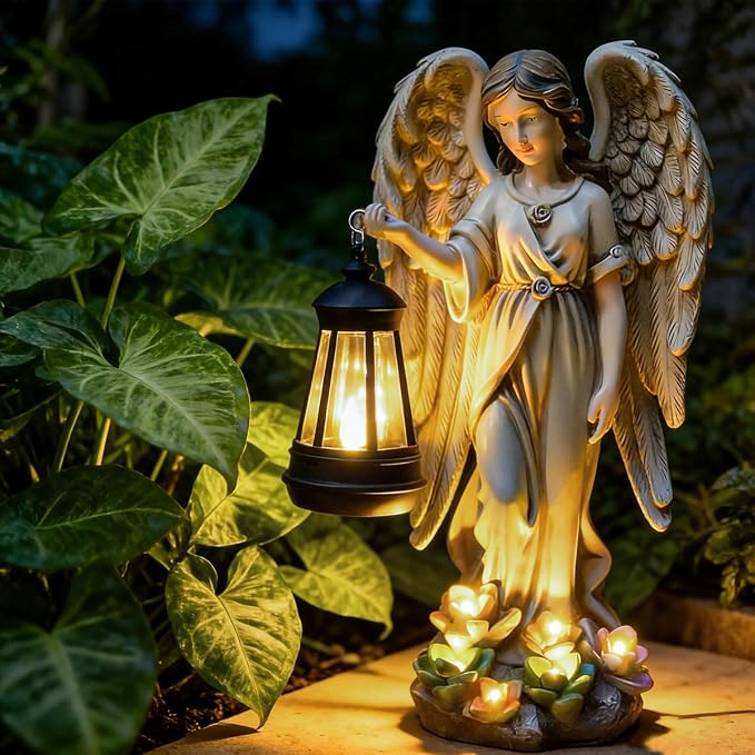 Solar Angel Outdoor Garden Decor Statues – 11.6 inches Outdoor Sculptures with Solar Light,for Outside Yard Art Patio Balcony Front Lawn Ornaments Gifts for Mom Grandma Women