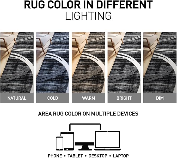 Rugshop Wavy Circles Modern Fade-Resistant Runner Rug Black 2' x 10' | Rectangular, Size 2' x 10', Living Room, Bedroom, Dining Room, Home Office, Kitchen, Entryway, Hallway, Nursery, Kids Room