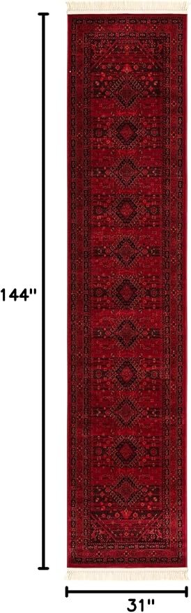 Unique Loom Tekke Collection Area Rug - Sheibani (2' 7" x 12' Runner, Red/ Black)