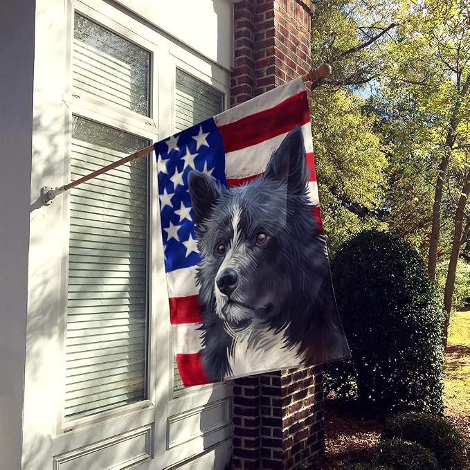 Caroline's Treasures CK6586CHF Karelian Bear Dog American Flag House Flag Large Porch Sleeve Pole Decorative Outside Yard Banner Artwork Wall Hanging, Polyester, House Size, Multicolor