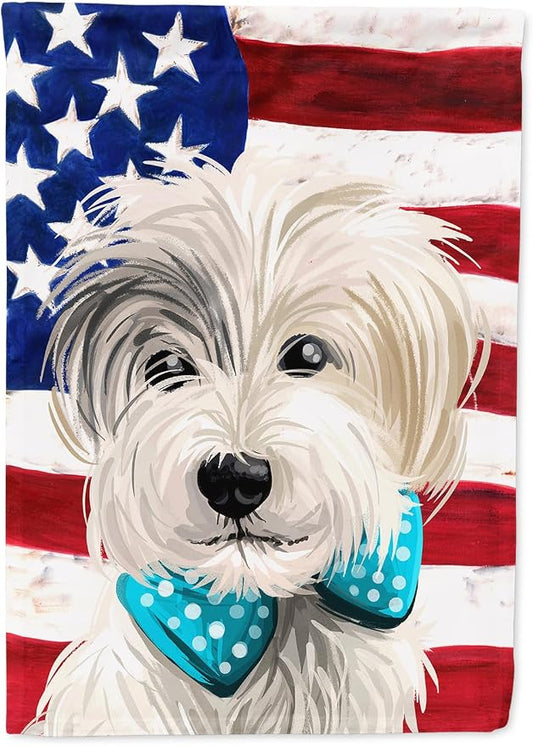 Caroline's Treasures CK6721CHF Sporting Lucas Terrier American Flag House Flag Large Porch Sleeve Pole Decorative Outside Yard Banner Artwork Wall Hanging, Polyester, House Size, Multicolor
