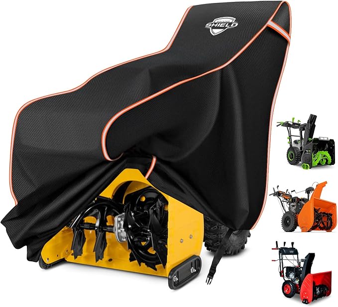 Snow Blower Cover, 24"/26"/28" Heavy Duty 900D Waterproof Snowblower Cover | Fit for Two-Stage and Single-Stage Snow Throwers, Compatible with Toro, EGO, Craftsman, Ariens Black & Orange