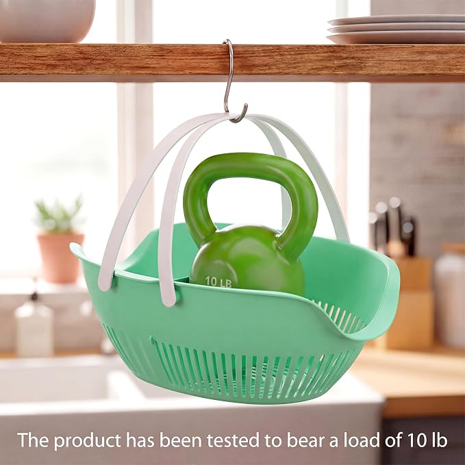 Nuogo 3 Pcs Garden Harvest Basket Removable Partitions with Tool Caddy for Collecting Carrying and Cleaning Harvesting Basket Doubles Colander for Vegetables and Fruits Garden Accessories (Sage Green)