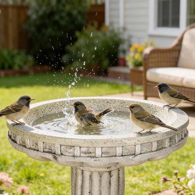 SKYFIRE 24" H Outdoor Bird Bath for Garden- Fibre Reinforced Concrete Large Bird Bath Outdoor Decor with Modern Pedestal for Garden, Patio, Yard, Lawn - 16”Dia. X 24”H Contemporary Birdbaths&Supports