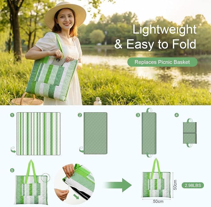 2 in 1 Tote Picnic Blanket Waterproof Outdoor Camping Mat,Large Capacity Beach Blanket 80''x80'' 7Layers Easy to Foldable and Carry.
