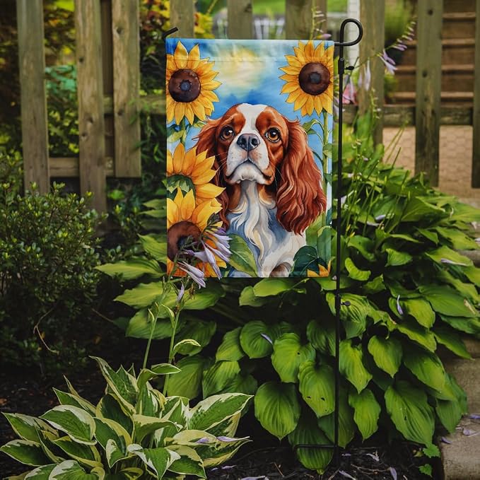 Caroline's Treasures DAC6047GF Cavalier Spaniel in Sunflowers Garden Flag Mailbox Flag Decorative Yard Flag Banner Outside Patio Artwork Yard Flower Beds, Garden Size, Multicolor