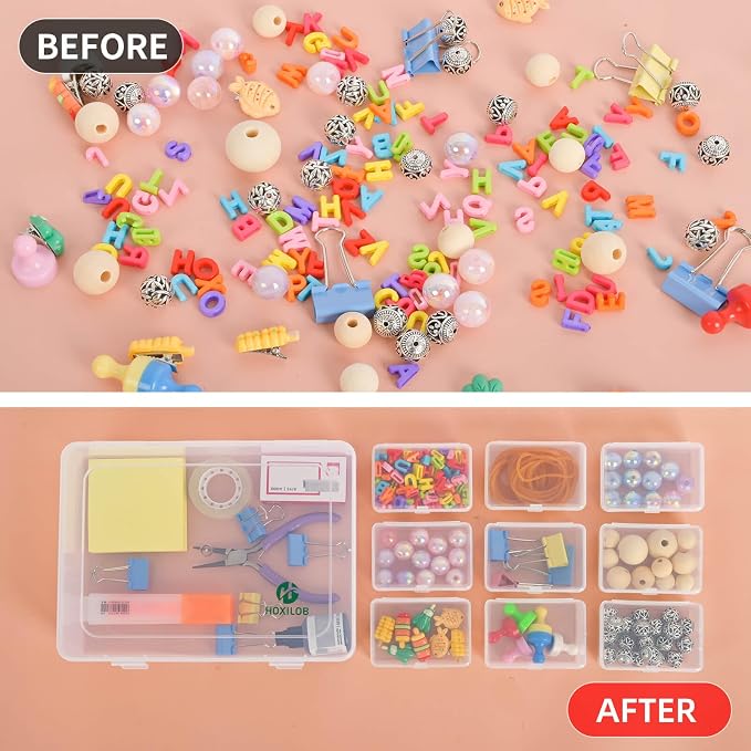 15pcs Bead Organizer Boxes, Medium Clear Plastic Storage Containers with Labels, Large Craft Case Ideal for Big Beads, Jewelry, Diamonds, Bracelets Making, Screws, Sewing, Mini Tools and Small Parts