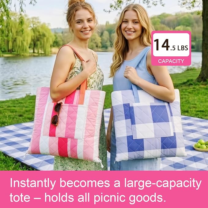 2 in 1 Tote Picnic Blanket Waterproof Outdoor Camping Mat,Large Capacity Beach Blanket 80''x80'' 7 Layers Easy to Foldable and Carry.
