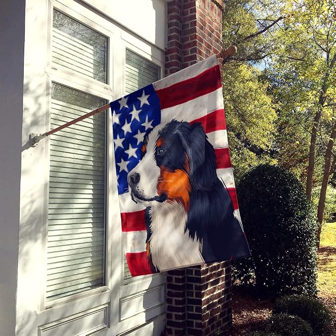 Caroline's Treasures CK6433CHF Bernese Mountain Dog American Flag House Flag Large Porch Sleeve Pole Decorative Outside Yard Banner Artwork Wall Hanging, Polyester, House Size, Multicolor