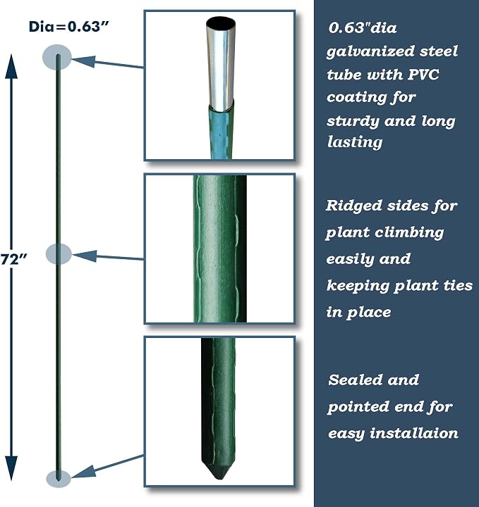 72 Inch Plant Support Garden Stakes, Steel Plant Stakes, Pack of 25